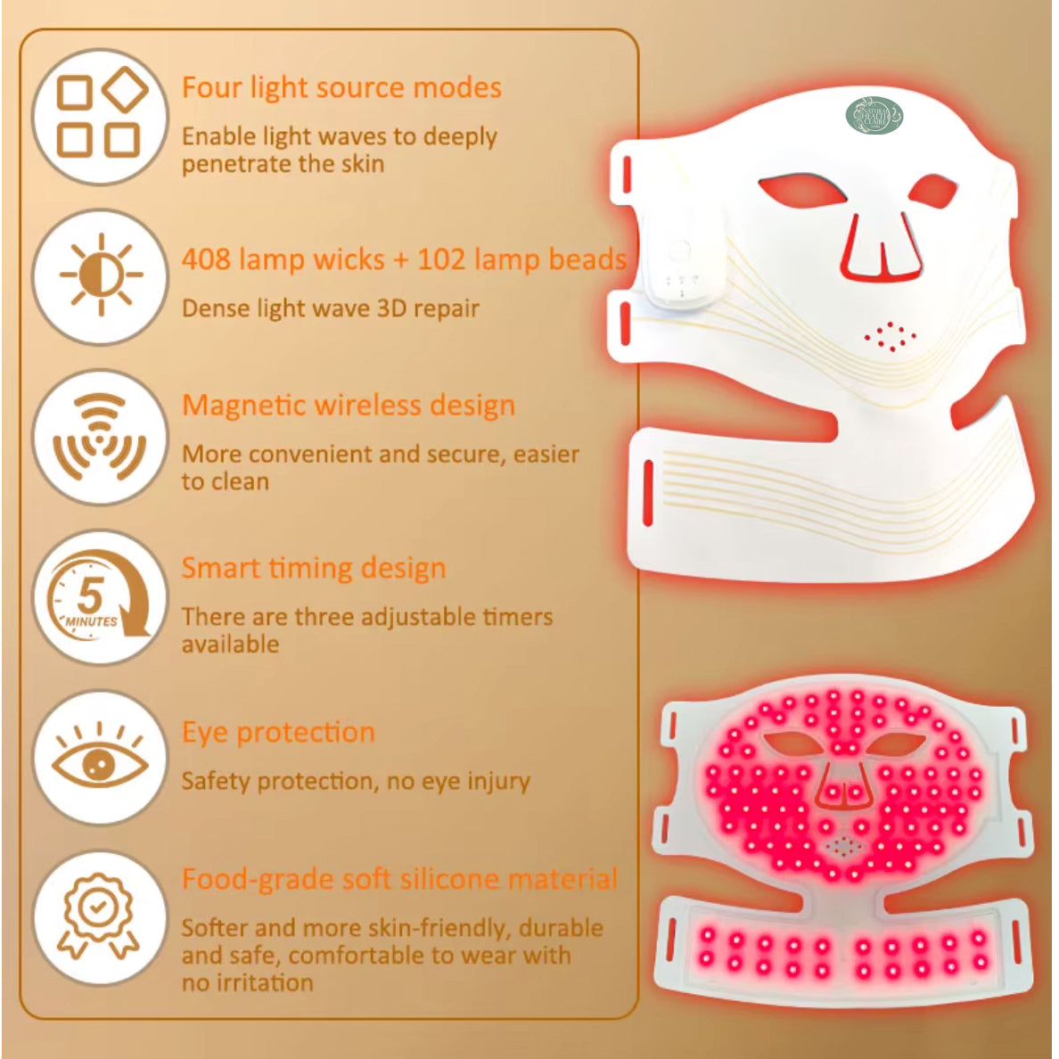 Cordless 4-Lightwave Therapy Face & Neck Mask